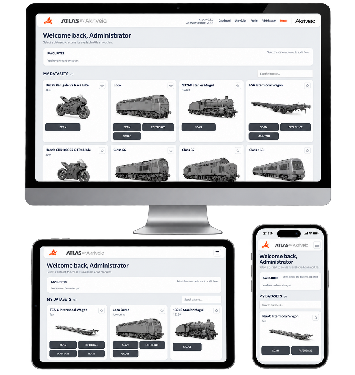 ATLAS Maintain interface displayed across desktop, tablet and mobile devices