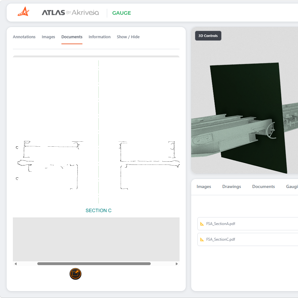 ATLAS Gauge cross-section PDF open beside the 3D survey