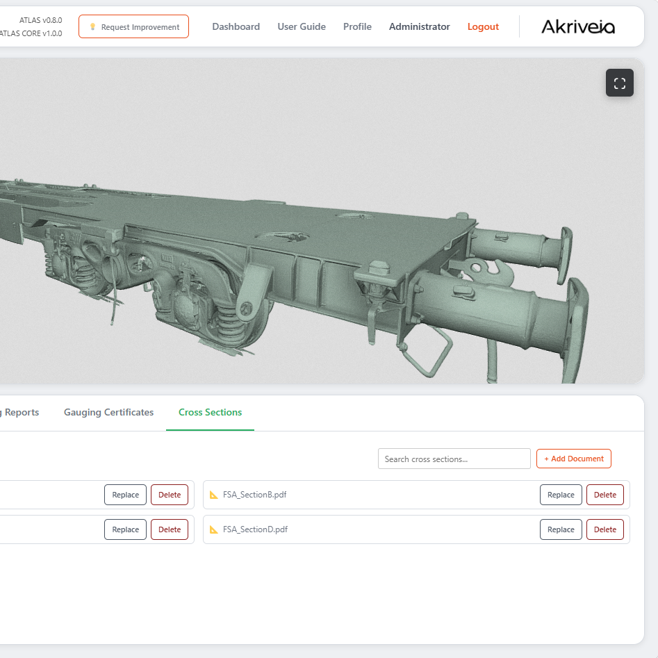 ATLAS Gauge cross-section search and add, replace and delete document controls