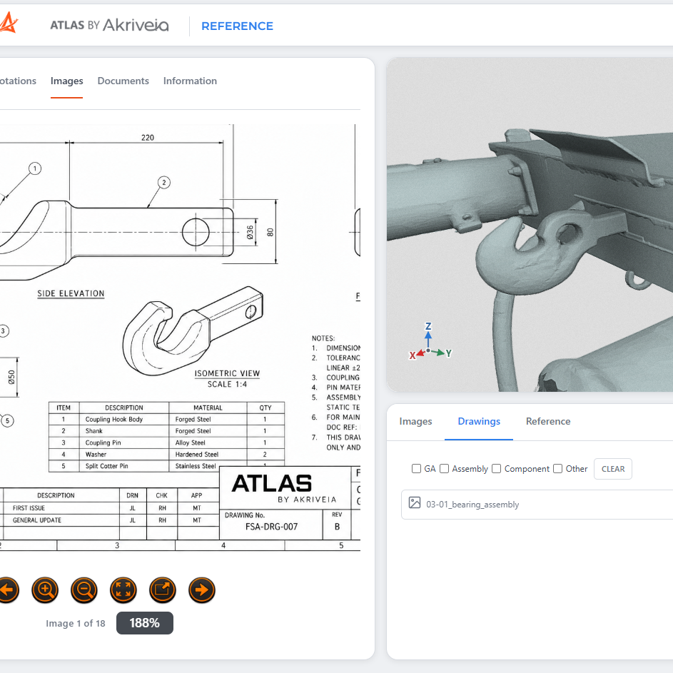 ATLAS Reference showing a component drawing beside the scanned coupling